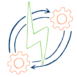 Green lightning bolt icon with cogs
